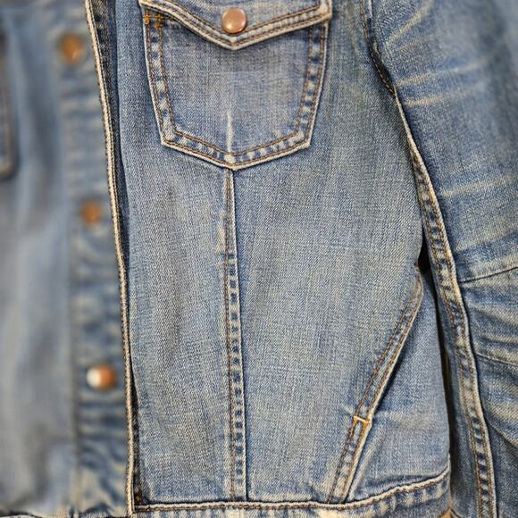 Free People Distressed Denim Blue Jean Jacket - Picture 2 of 10